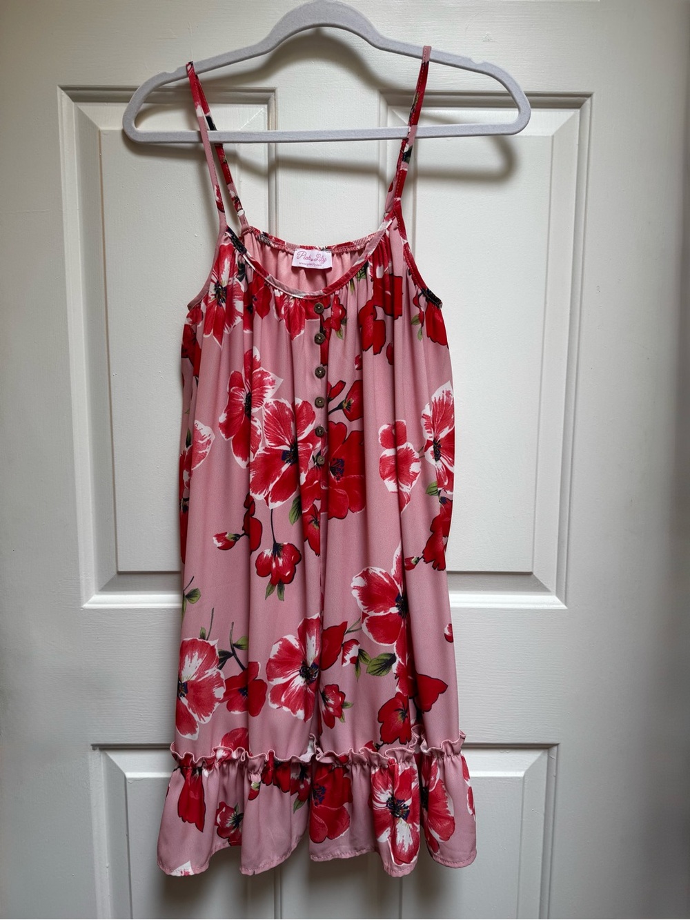 Pink Lily Boho Pink Salmon Floral Poppy sleeveless Mini Dress Tunic women Medium